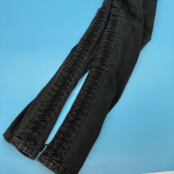 VENUS the Goddess Fit Braided Lace Up Side Black Straight Leg Jeans Size 14 - Picture 3 of 8